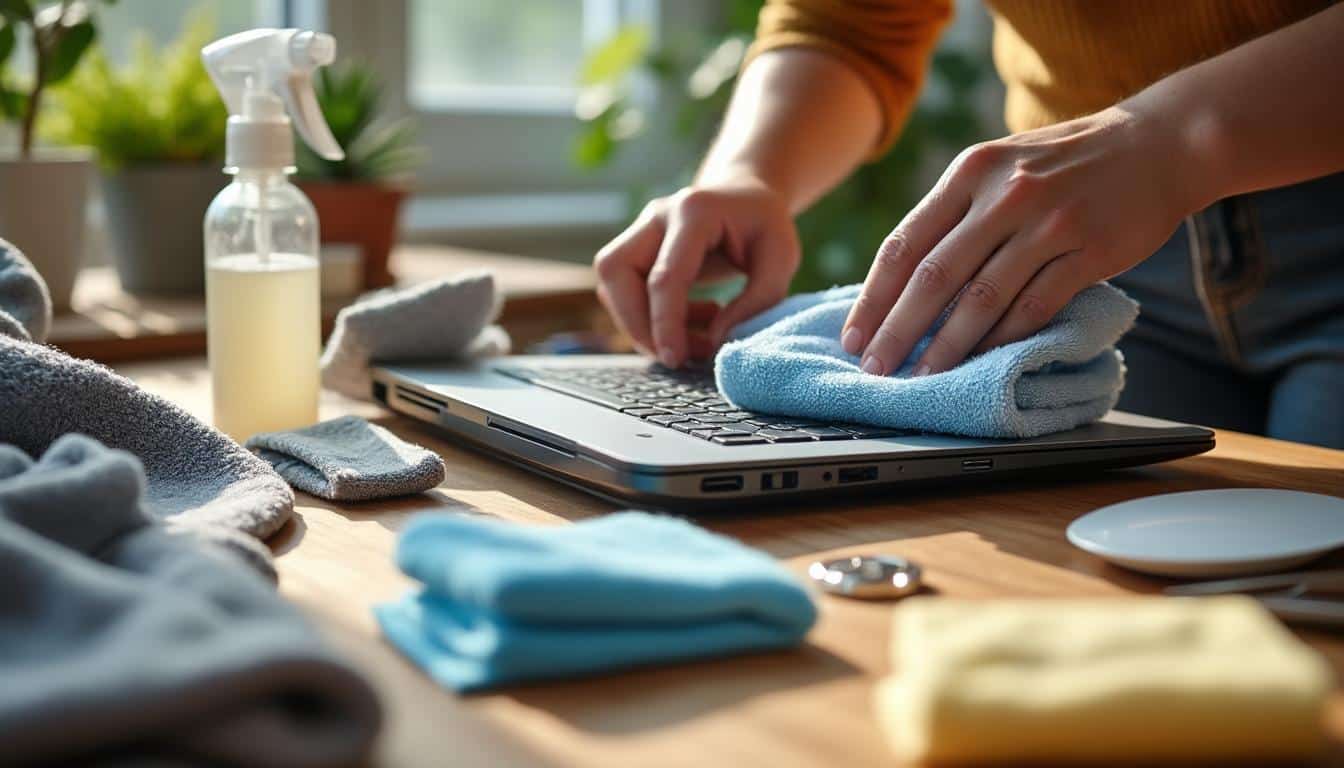 Illustration: Préparer le matériel doux et adapté pour nettoyer un ordinateur portable